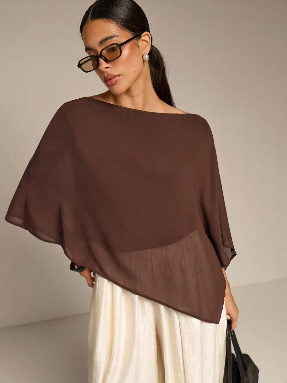 COSMINA Solid Color Casual Versatile Daily Asymmetrical Hem Blouse, Summer Sun Protection, Shawl Collar Blouse, Summer, Versatile