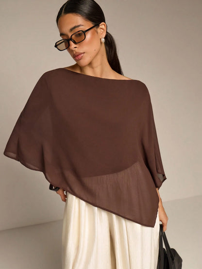 COSMINA Solid Color Casual Versatile Daily Asymmetrical Hem Blouse, Summer Sun Protection, Shawl Collar Blouse, Summer, Versatile