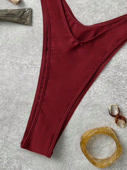 Costavie Solid Color Thick Strap Hollow Front Fashionable Bestselling Asymmetric Decor Sexy Vacation One-Piece Swimsuit