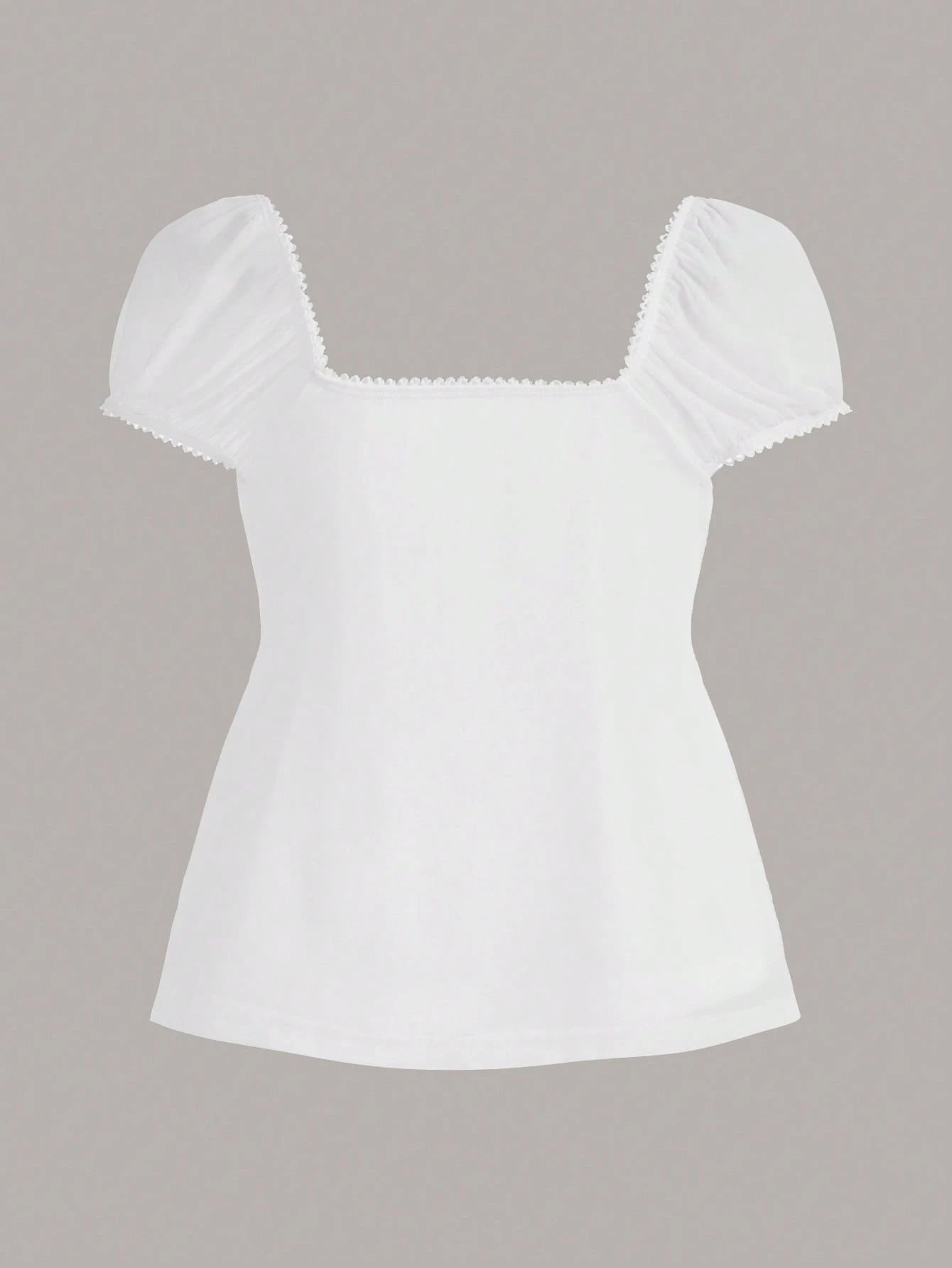 CovetEZ Summer Outfits Square Neck Puff Sleeve Tie Front Tee