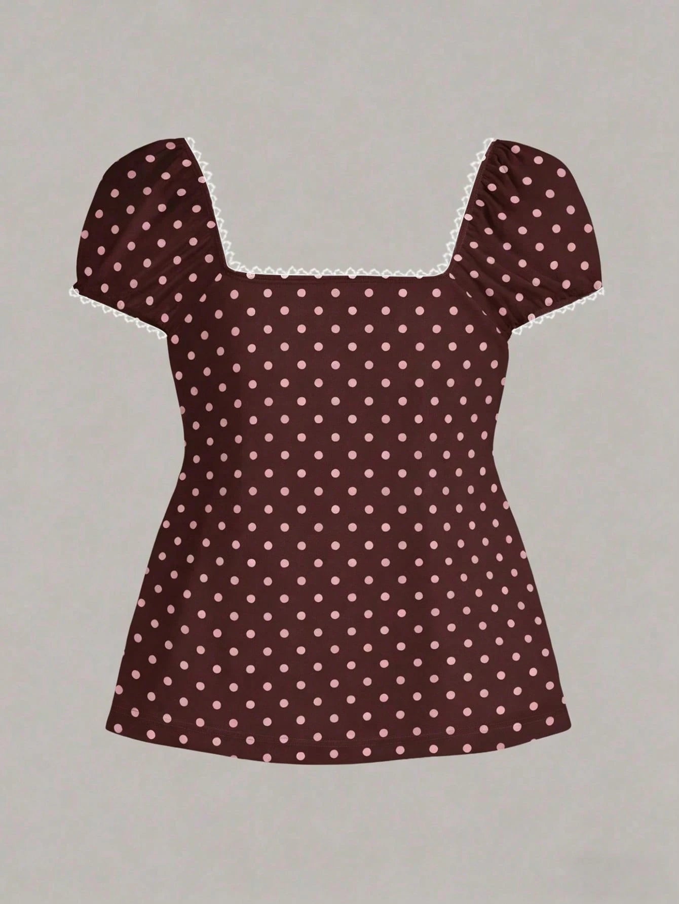 CovetEZ Summer Outfits Square Neck Puff Sleeve Tie Front Tee