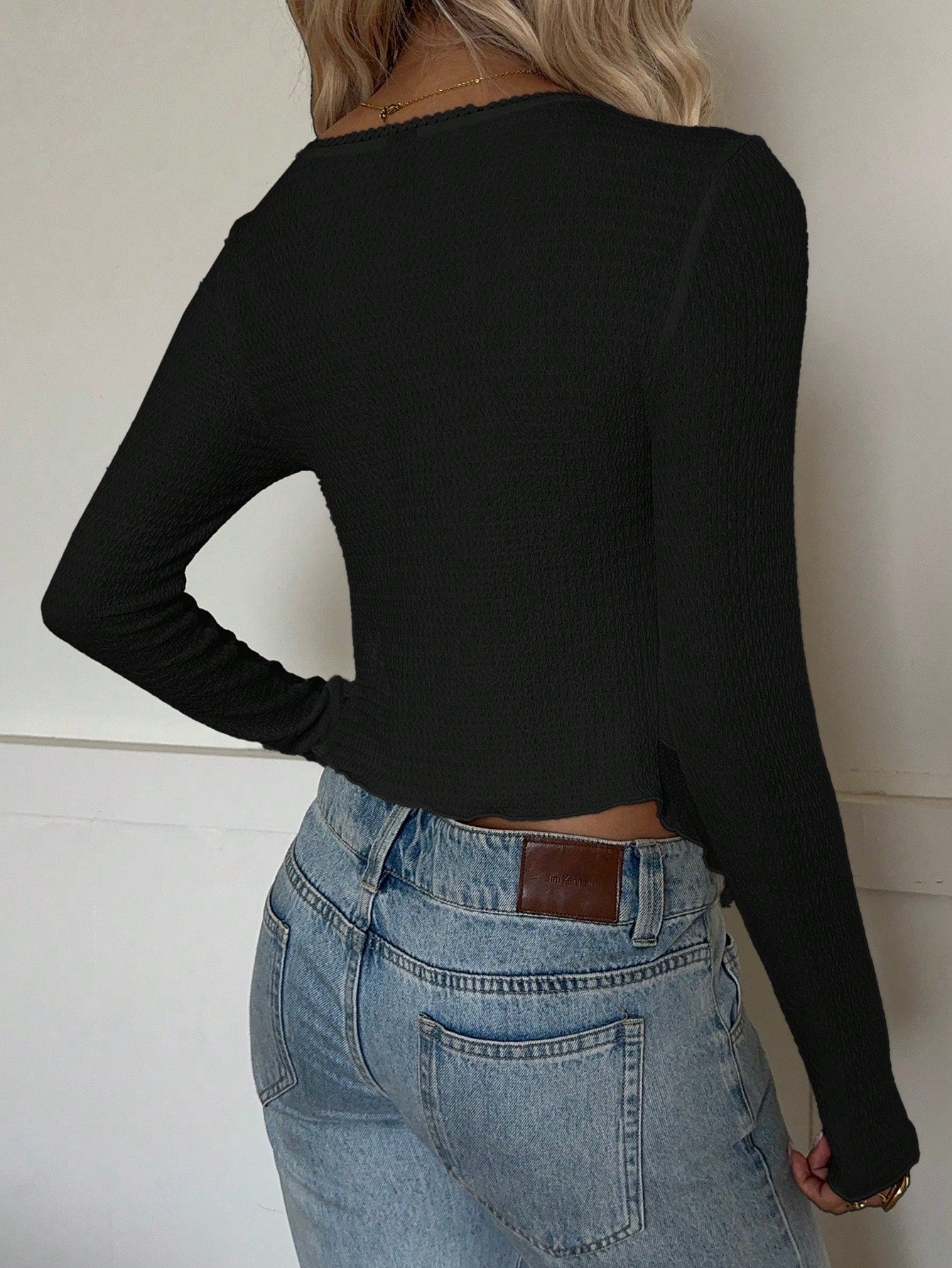 CovetEZ Women's Black Sweetheart Neck Long Sleeve T-Shirt, Spring/Summer V-Neck Black Top Black Long Sleeve Top Peplum Black Top Fitted Black Top Cute Top