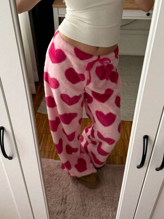 CovetEZ Women's Casual Cute Sexy Tie Front Heart Detailed Minimalist Design Pants Lounge Light Pink Autumn