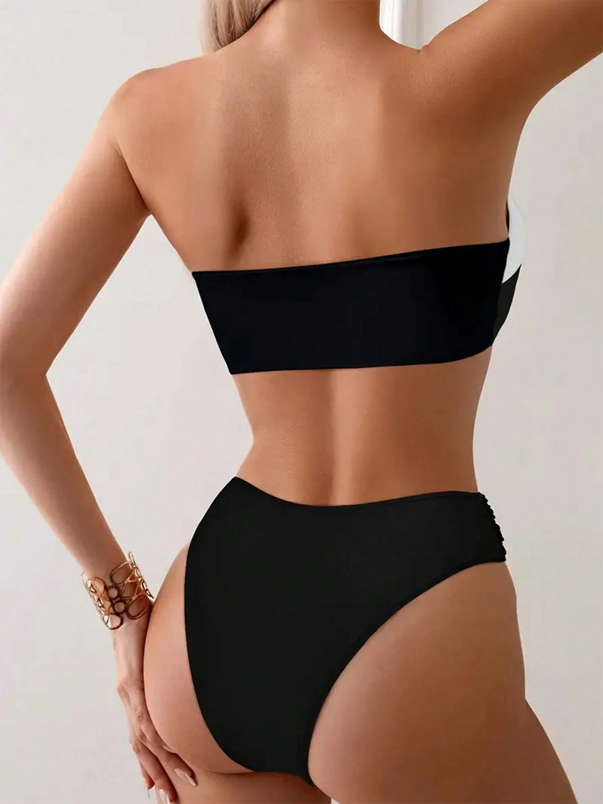 COZOK Women's Reversible Strapless Bikini Set, Solid Color With Ruffle Trim Details Casual Vacation Beach Summer