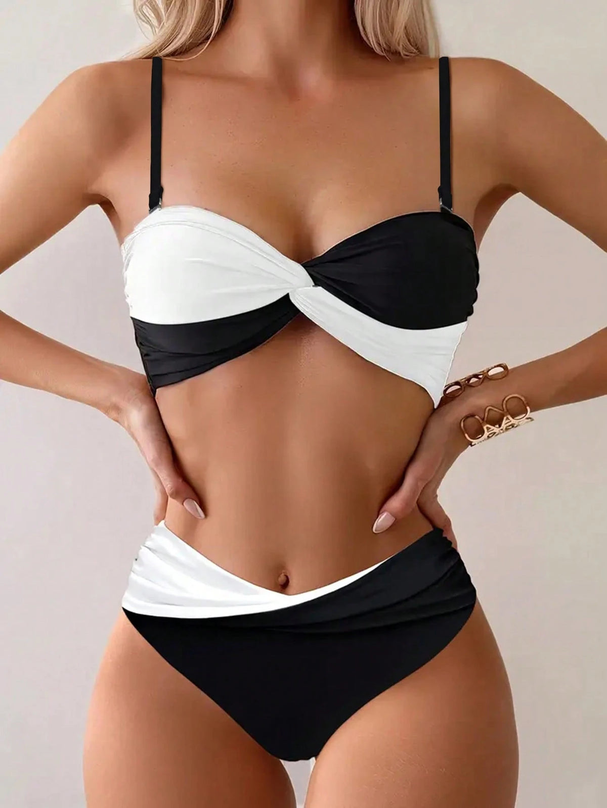 COZOK Women's Reversible Strapless Bikini Set, Solid Color With Ruffle Trim Details Casual Vacation Beach Summer