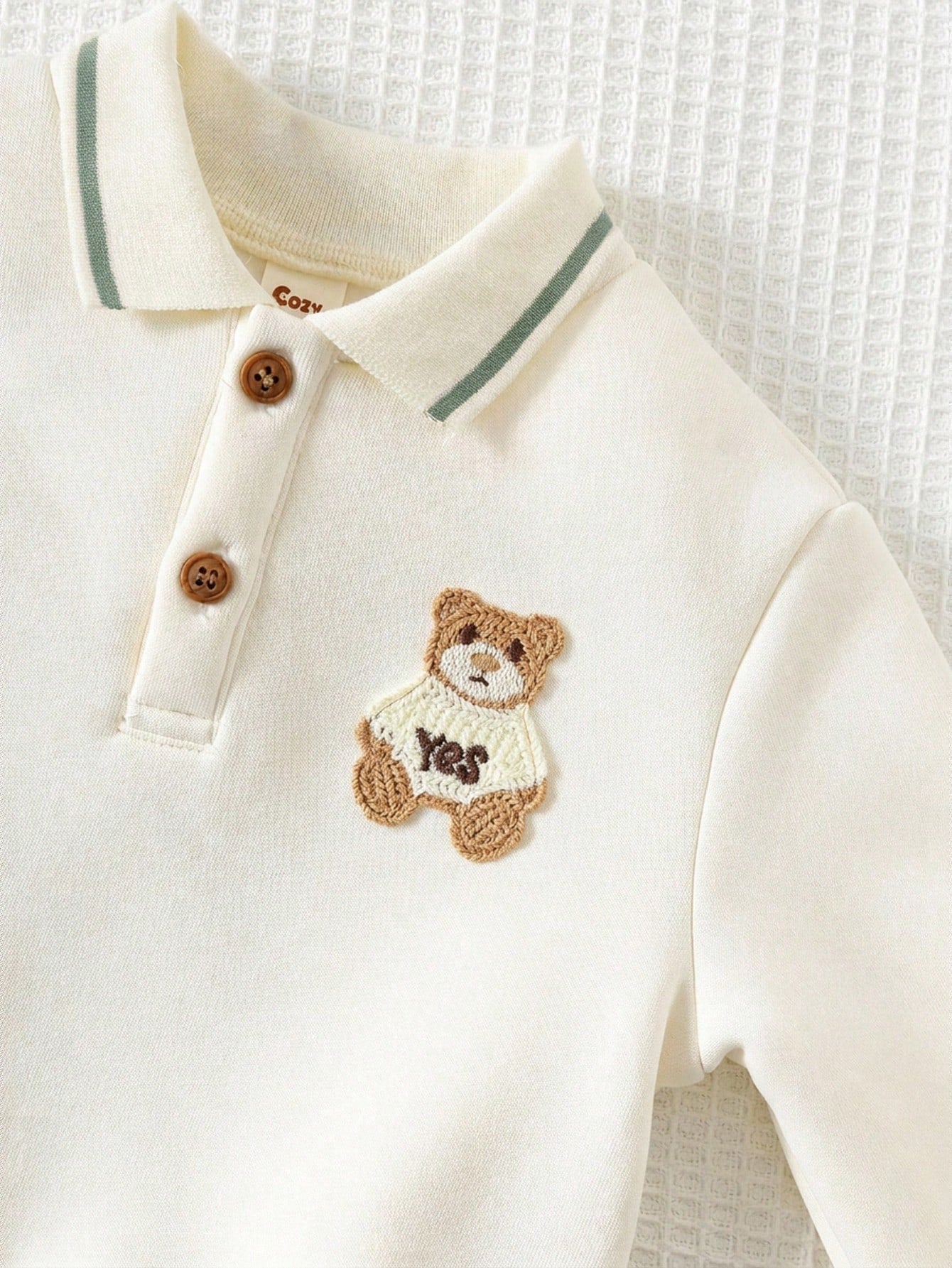 Cozy Pixies Baby Boy Cartoon Bear Pattern Knitted Soft Crew Neck Long Sleeve Pullover Sweatshirt And Elastic Waist Long Winter Pants 2-Piece Set