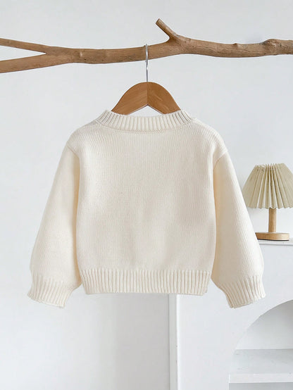Cozy Pixies Baby Girl Knitted Autumn Cardigan, Bow Decor, Cute Casual, Soft Comfortable Versatile, Suitable For Home, Party, Vacation Occasions, Apricot Color