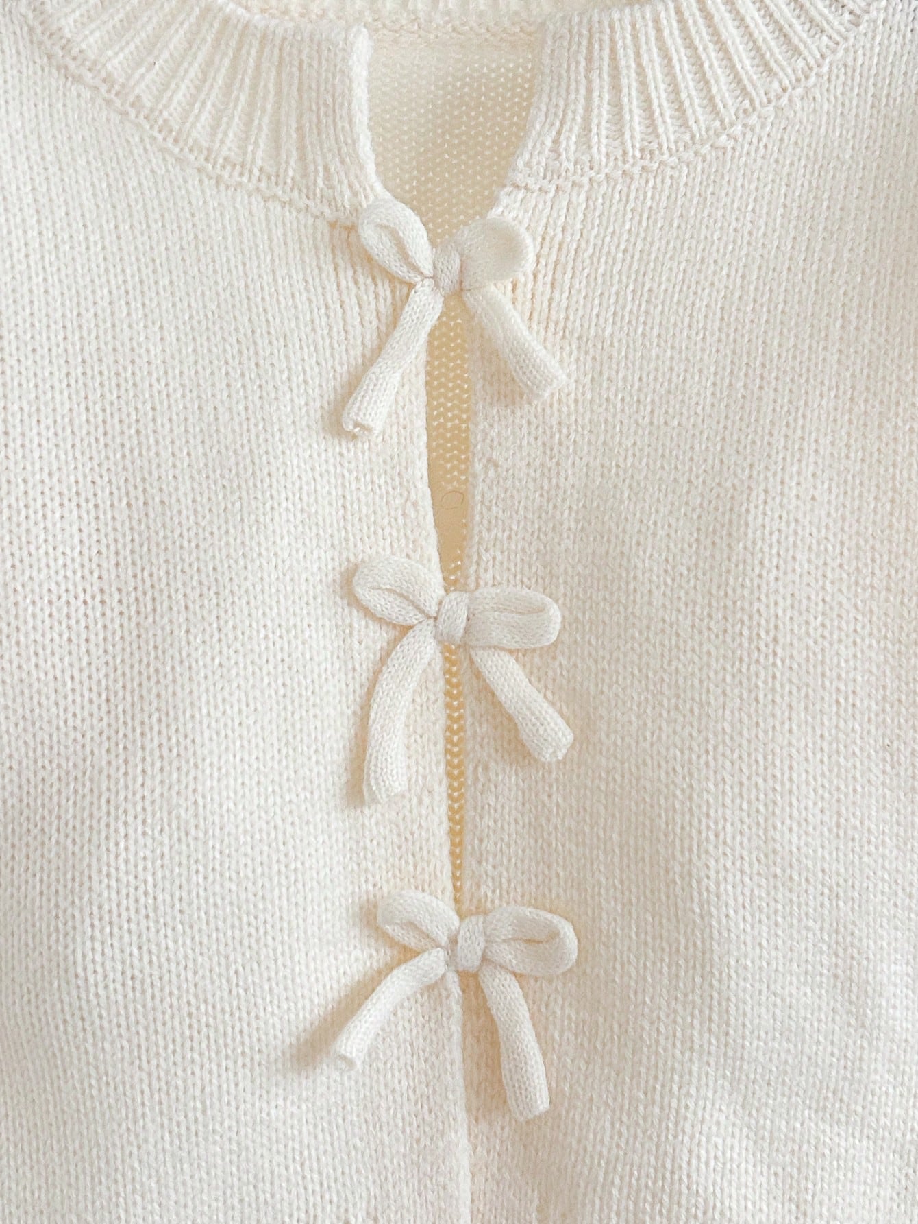 Cozy Pixies Baby Girl Knitted Autumn Cardigan, Bow Decor, Cute Casual, Soft Comfortable Versatile, Suitable For Home, Party, Vacation Occasions, Apricot Color