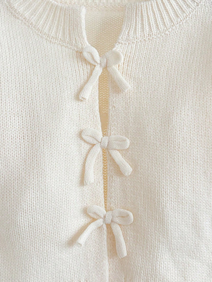 Cozy Pixies Baby Girl Knitted Autumn Cardigan, Bow Decor, Cute Casual, Soft Comfortable Versatile, Suitable For Home, Party, Vacation Occasions, Apricot Color