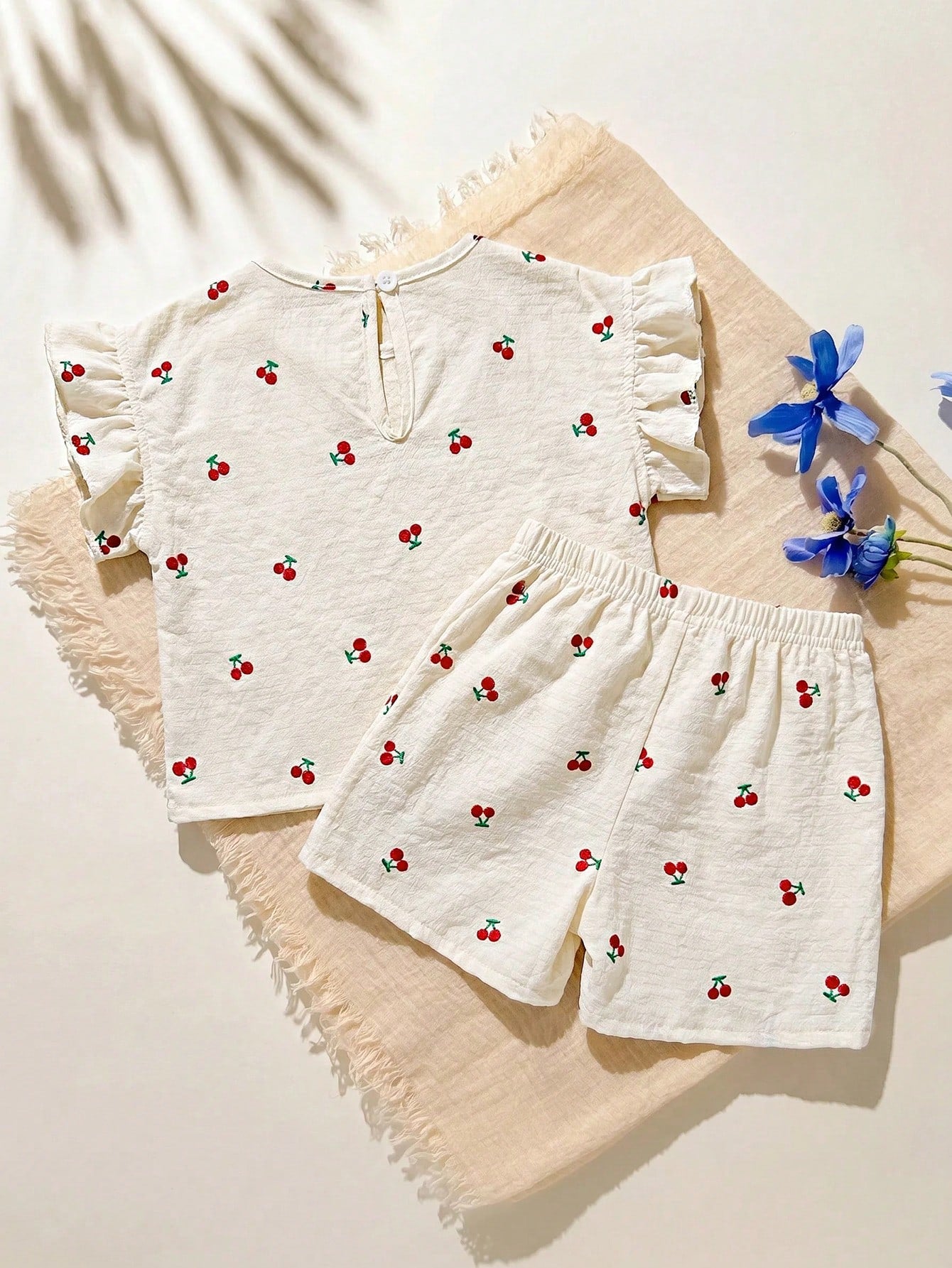 Cozy Pixies Baby Girl Summer Soft Comfortable Textured Ruffle Short Sleeve Top & Elastic Waist Shorts Casual Vacation 2-Piece Set