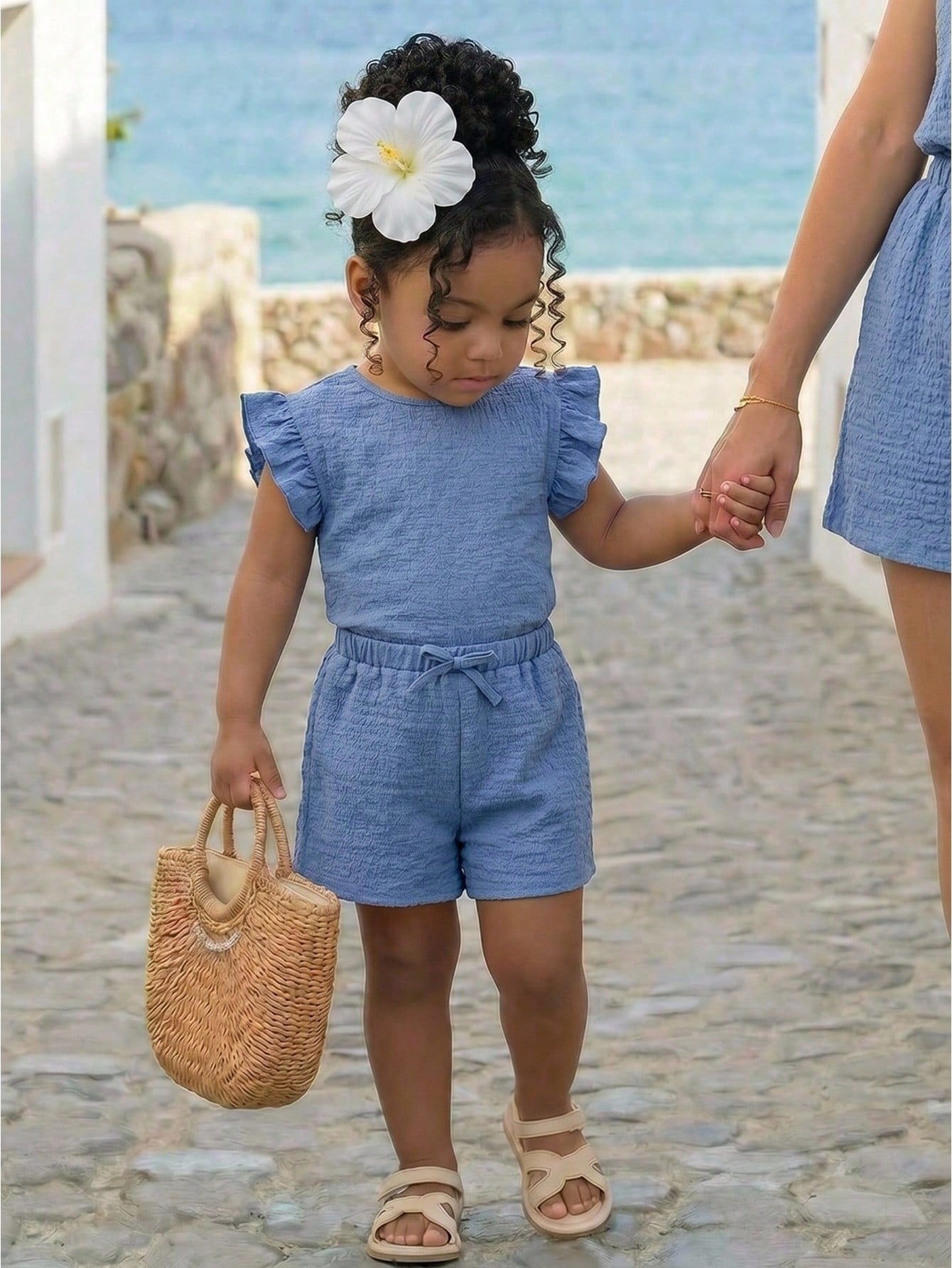 Cozy Pixies Baby Girl Summer Soft Comfortable Textured Ruffle Short Sleeve Top & Elastic Waist Shorts Casual Vacation 2-Piece Set