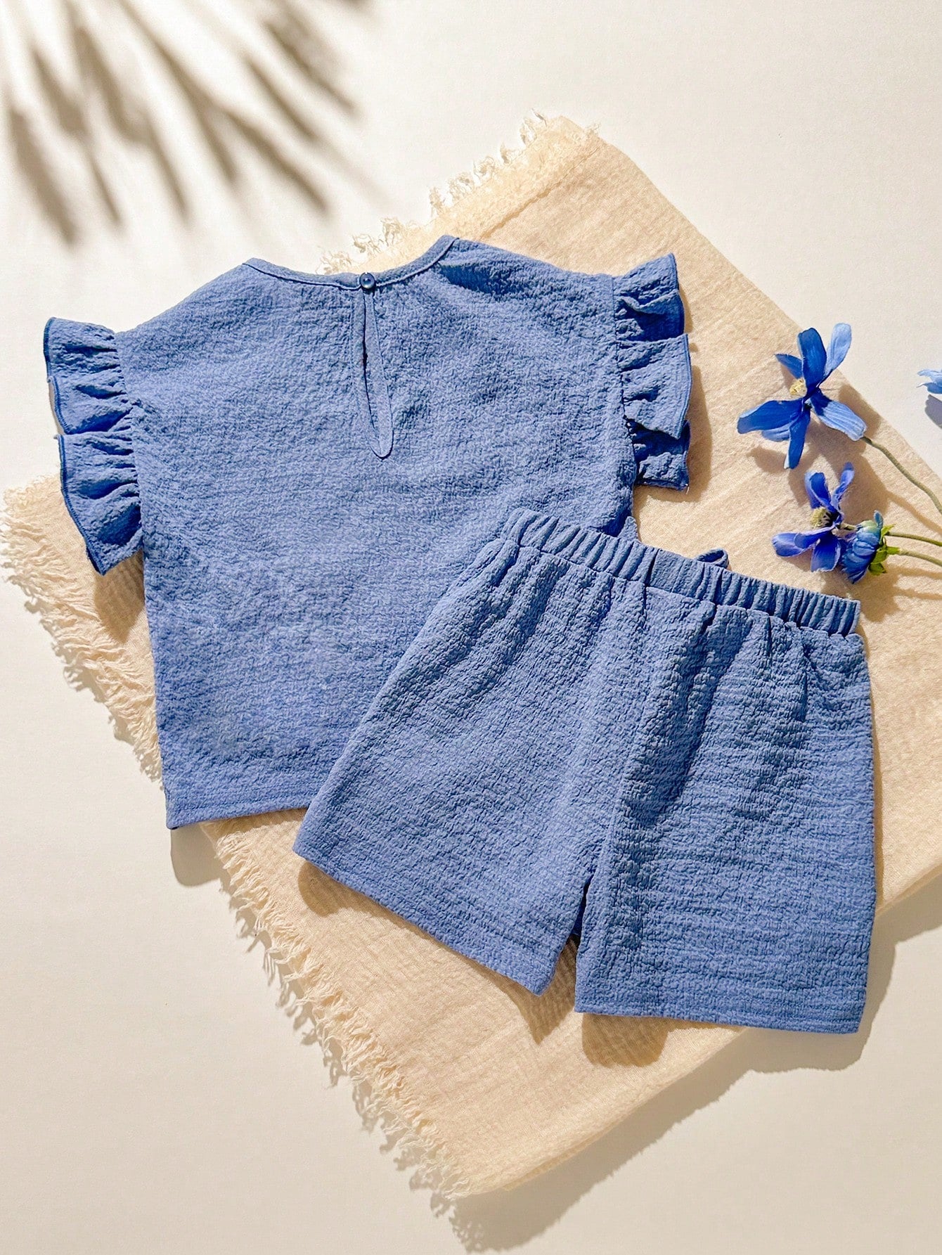 Cozy Pixies Baby Girl Summer Soft Comfortable Textured Ruffle Short Sleeve Top & Elastic Waist Shorts Casual Vacation 2-Piece Set