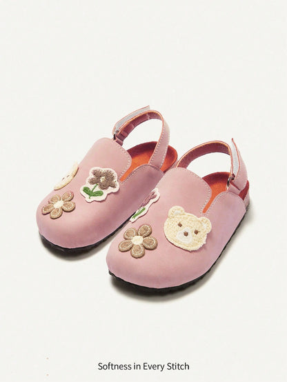 Cozy Pixies Cute Bear & Bow Princess Flat Sandals For Toddler Girls, Fashionable And Versatile, Suitable For Spring And Summer