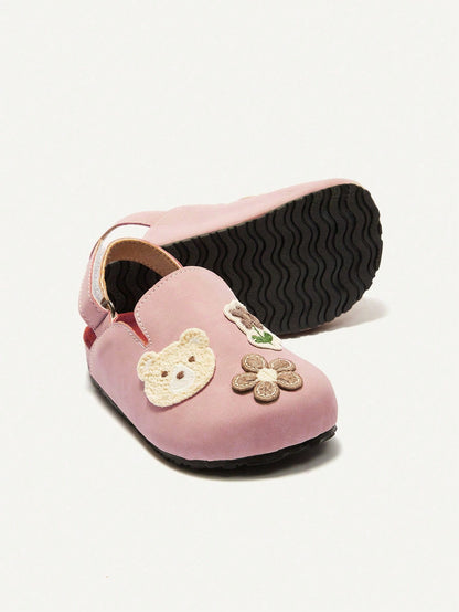 Cozy Pixies Cute Bear & Bow Princess Flat Sandals For Toddler Girls, Fashionable And Versatile, Suitable For Spring And Summer