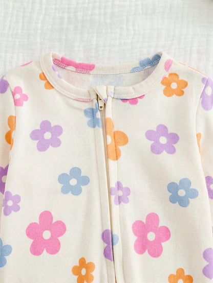 Cozy Pixies Newborn Baby Girl Floral Pattern Knit Soft Round Neck Long Sleeve Romper With Pants