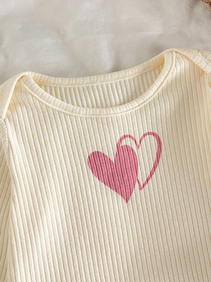 Cozy Pixies Newborn Baby Girl Heart Pattern Knit Soft Crew Neck Long Sleeve Pullover Top And Elastic Waist Pants 2-Piece Set