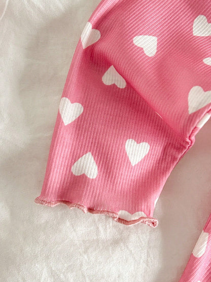 Cozy Pixies Newborn Baby Girl Heart Pattern Knit Soft Crew Neck Long Sleeve Pullover Top And Elastic Waist Pants 2-Piece Set