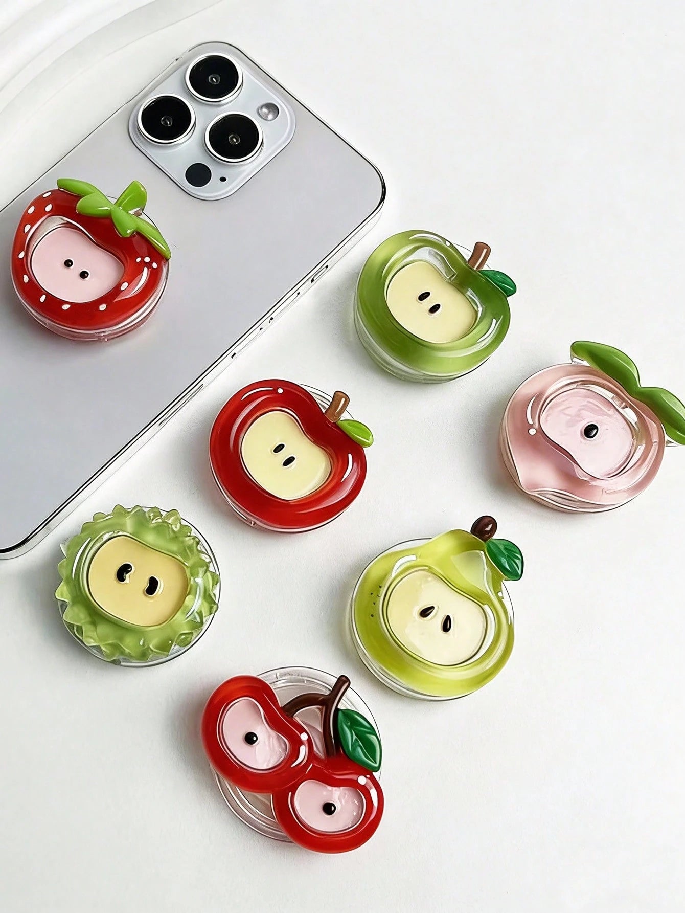 Creative Cute Strawberry, Apple, Peach, Durian Phone Holder Stickers, Classic Personalized Desktop Airbag Suitable For Telescopic Phone Holder, Pop-Up Socket Phone Holder, Phone Accessories, Phone Dec