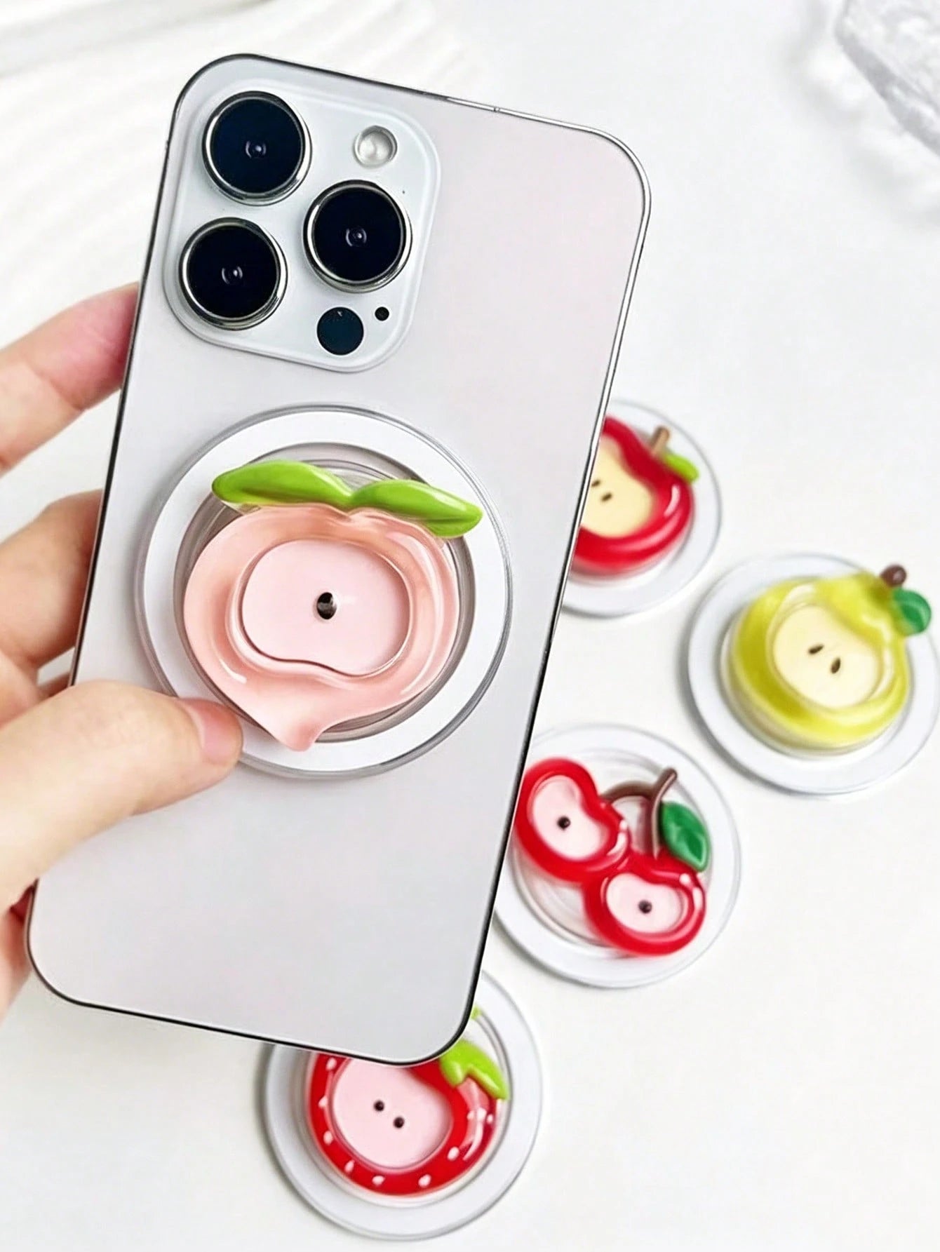 Creative Cute Strawberry, Apple, Peach, Durian Phone Holder Stickers, Classic Personalized Desktop Airbag Suitable For Telescopic Phone Holder, Pop-Up Socket Phone Holder, Phone Accessories, Phone Dec