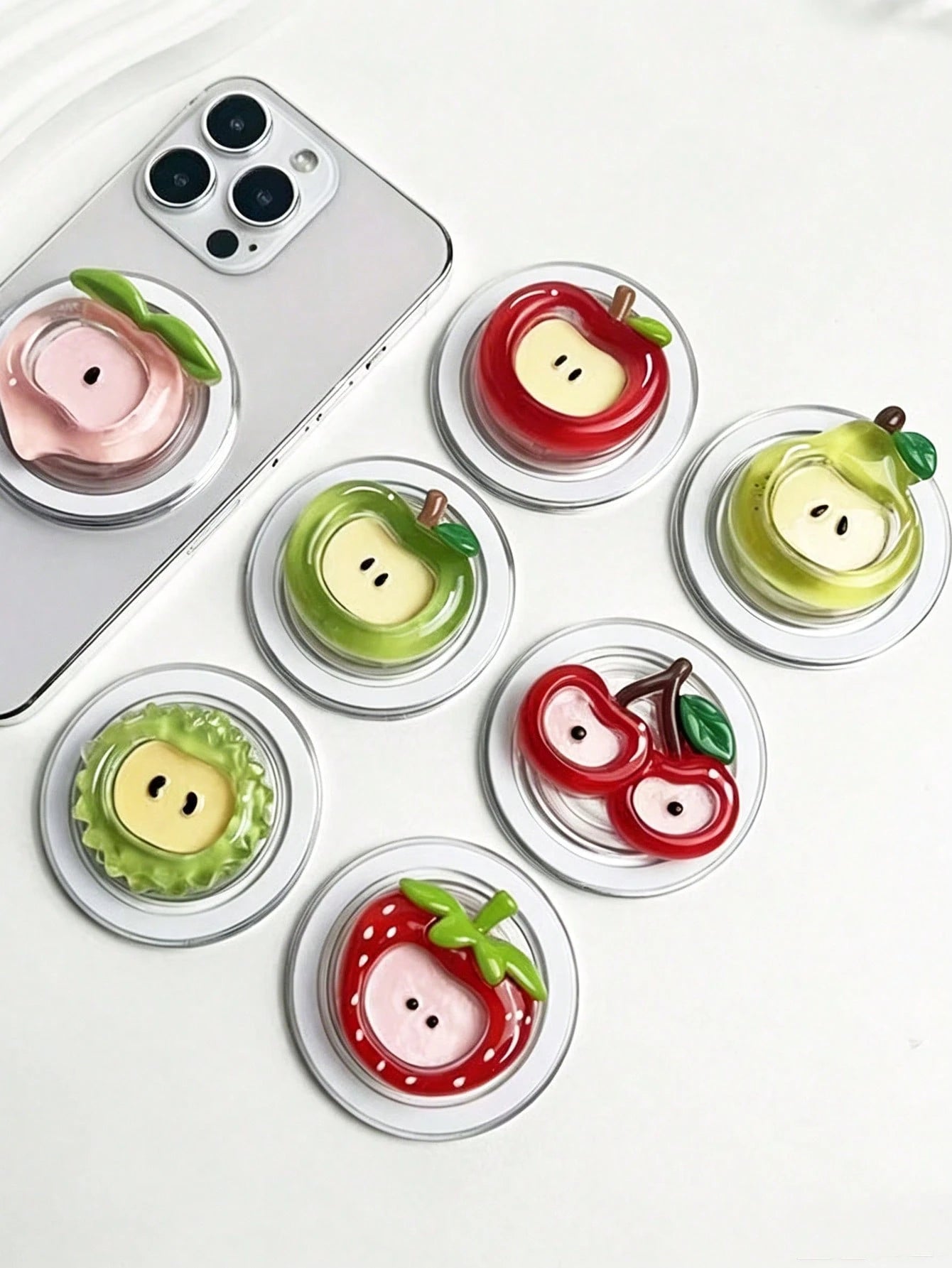 Creative Cute Strawberry, Apple, Peach, Durian Phone Holder Stickers, Classic Personalized Desktop Airbag Suitable For Telescopic Phone Holder, Pop-Up Socket Phone Holder, Phone Accessories, Phone Dec