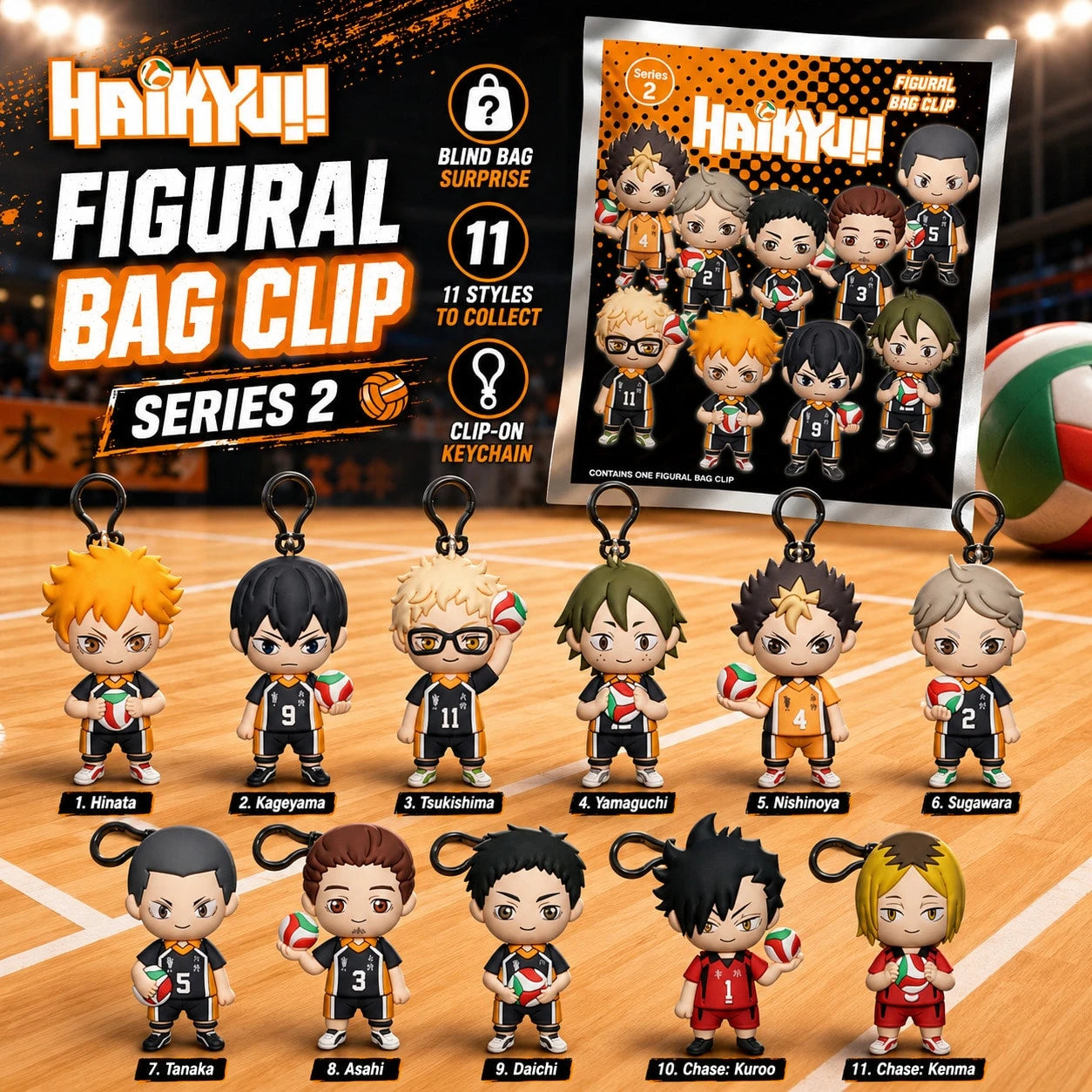 Crunchyroll Haikyuu Officially Licensed Blind Box 3D Figurine Bag Clip Charms Hinata Kageyama Tsukishima Yamaguchi Nishinoya Sugawara Backpack Decor Anime Collector Kering Gift Set OptSxxUmWQ
