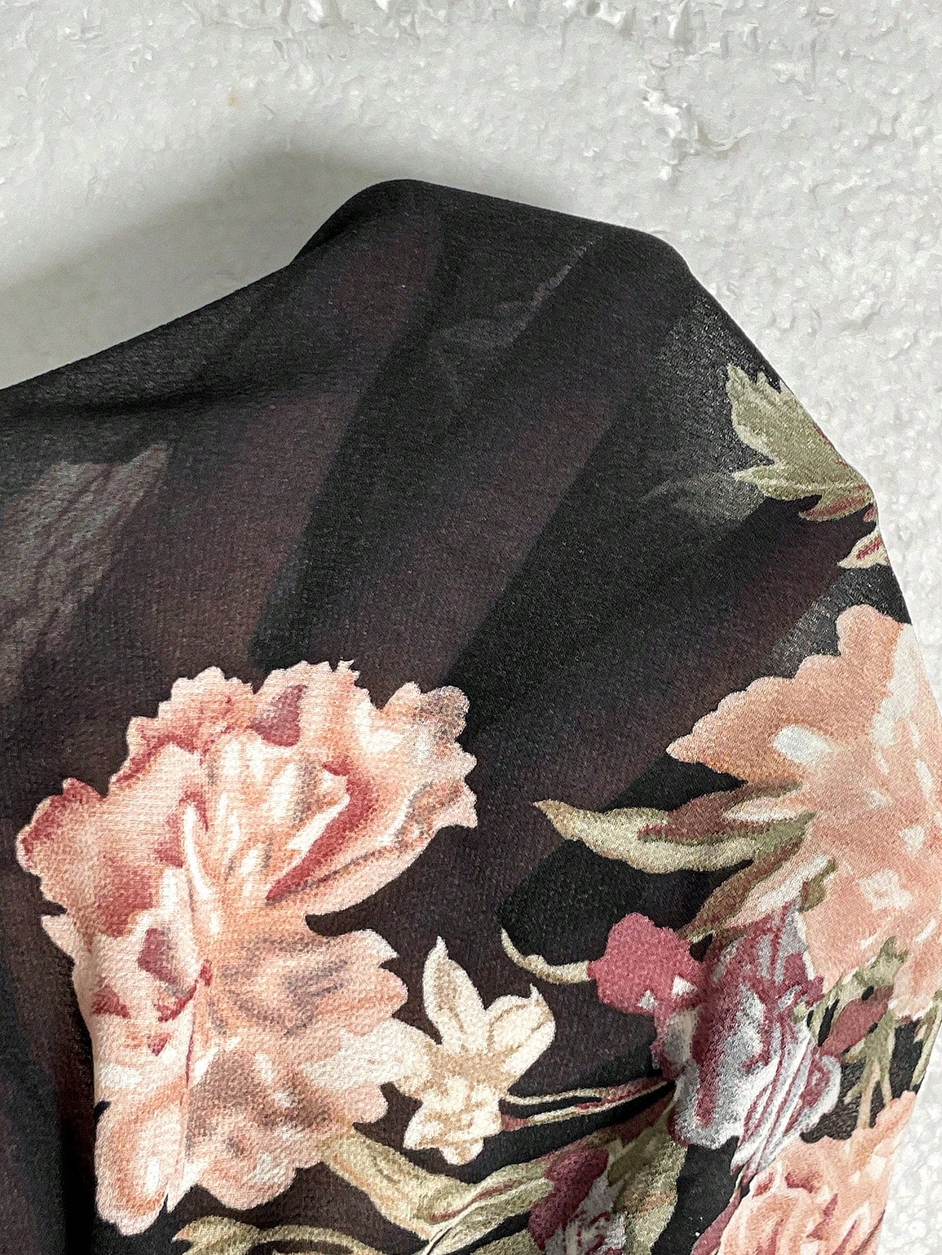 CURVE+ Plus Size Floral Print Tie Front Ruffle Hem Cover Up,Women's Summer Boho Black Beach Holiday Vacation Outfits,Curve Dress For Country Concert Outfit