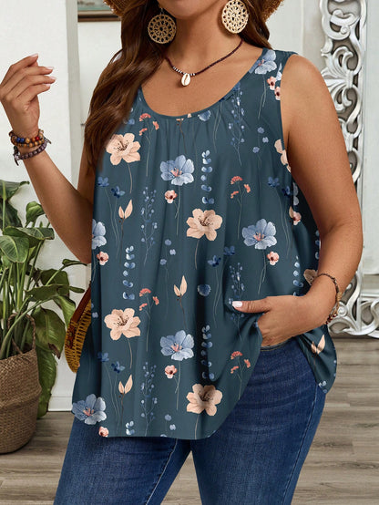 CURVE+ Plus Size Minimalist Casual Sleeveless Loose Tank Top, Suitable For Vacationsummer/Country/Beach Vacation Outfits/Beach Outfits/Beach Wear