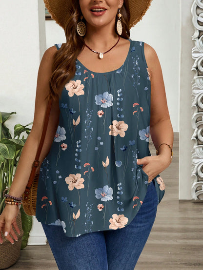 CURVE+ Plus Size Minimalist Casual Sleeveless Loose Tank Top, Suitable For Vacationsummer/Country/Beach Vacation Outfits/Beach Outfits/Beach Wear