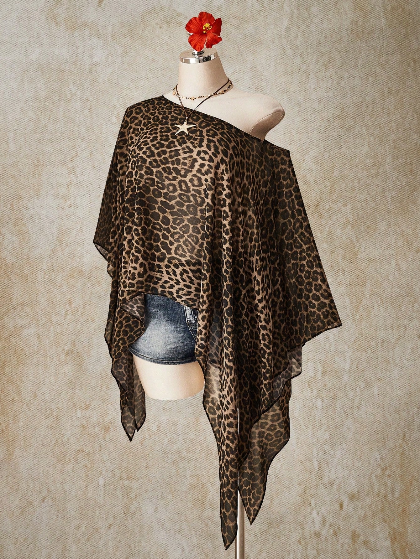 CURVE+ Plus Size Retro 70's Boho Casual Beach Night Party Vacation Millennial Y2K Music Bohemian Leopard Print Loose Top Brown Summer
