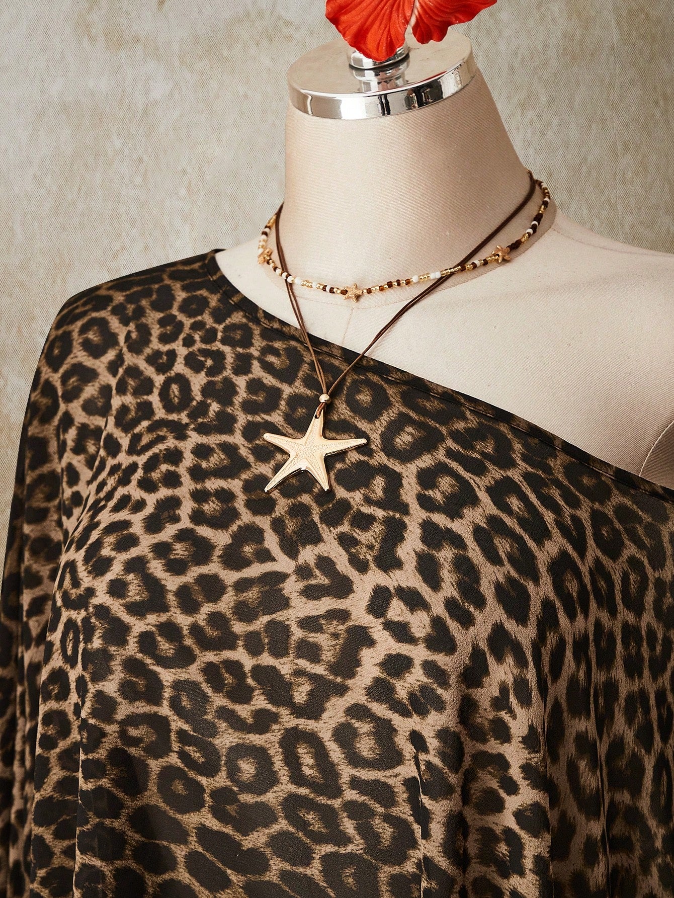 CURVE+ Plus Size Retro 70's Boho Casual Beach Night Party Vacation Millennial Y2K Music Bohemian Leopard Print Loose Top Brown Summer