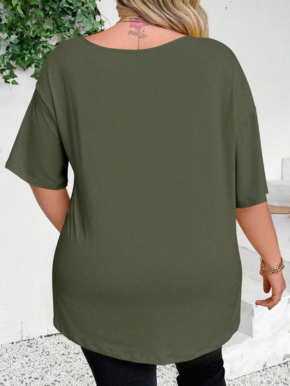 CURVE+ Plus Size Women Summer Abstract Face Print Asymmetric Neck Loose Casual T-Shirt Graphic Tees Women Tops