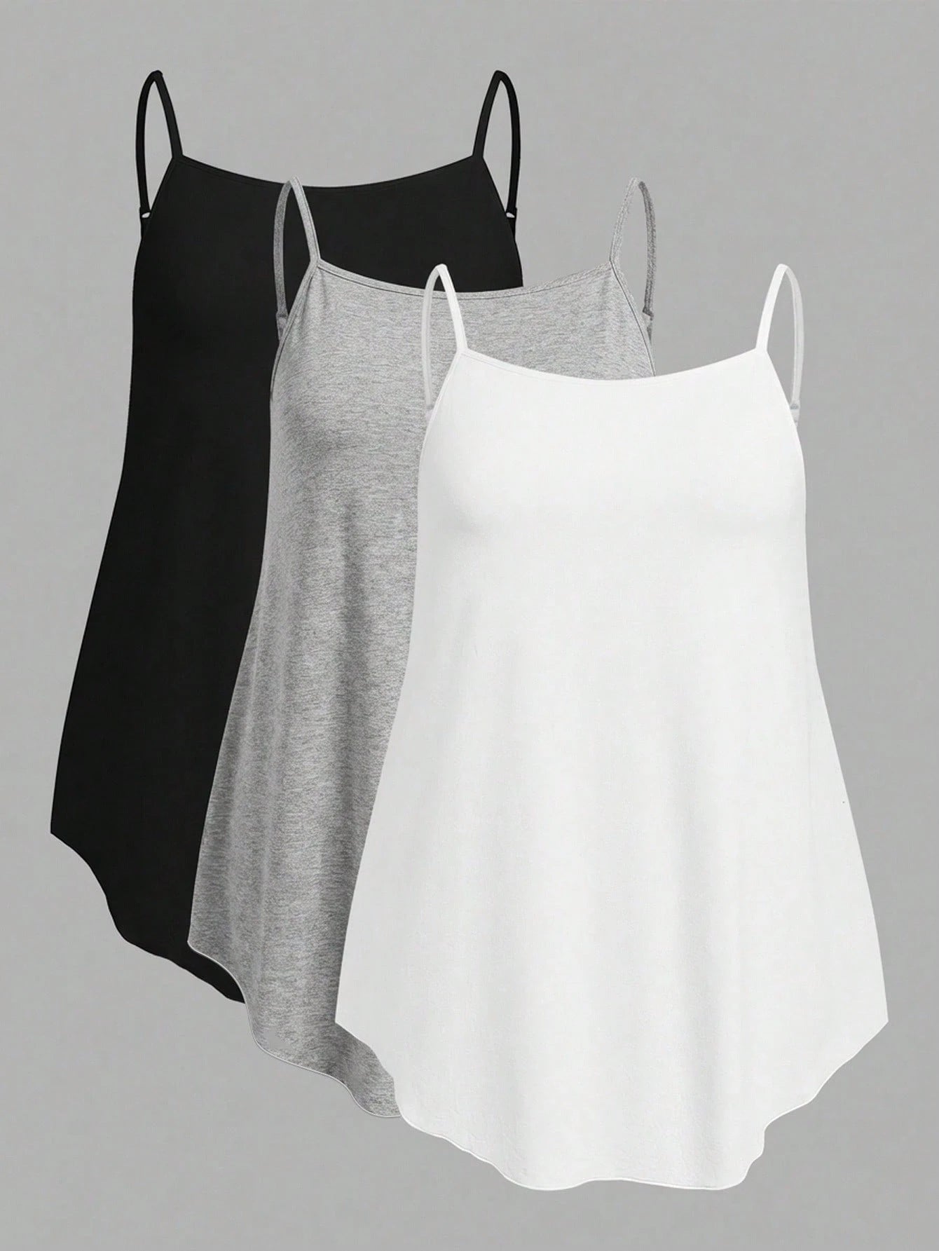 CURVE+ Women's Solid Color Casual Versatile Everyday Camisole Tank Tops 3pcs/Set Date Night Lounge Black Gray White Summer