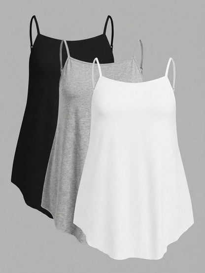 CURVE+ Women's Solid Color Casual Versatile Everyday Camisole Tank Tops 3pcs/Set Date Night Lounge Black Gray White Summer
