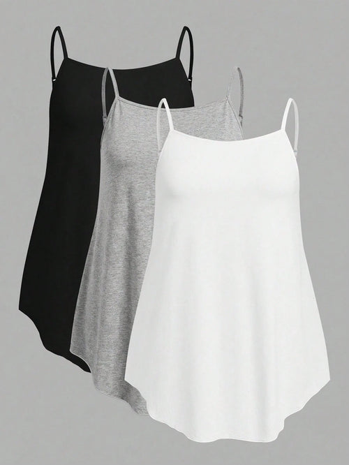 CURVE+ Women's Solid Color Casual Versatile Everyday Camisole Tank Tops 3pcs/Set Date Night Lounge Black Gray White Summer