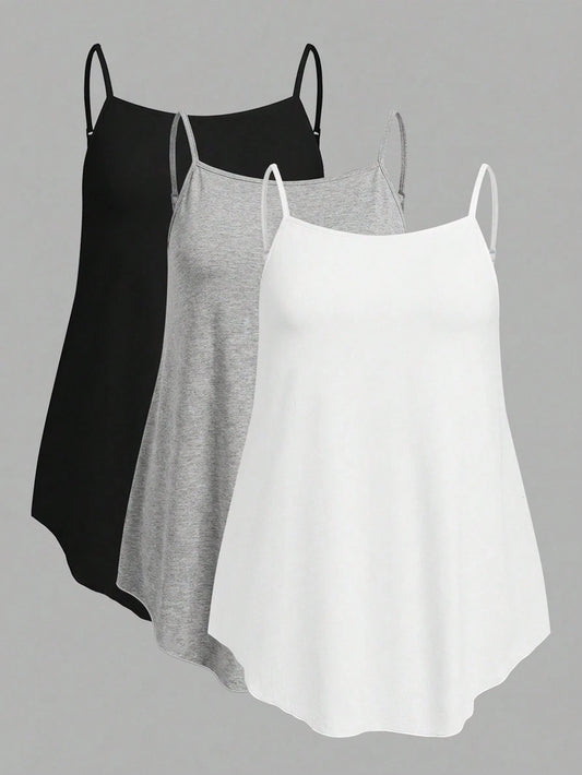 CURVE+ Women's Solid Color Casual Versatile Everyday Camisole Tank Tops 3pcs/Set Date Night Lounge Black Gray White Summer