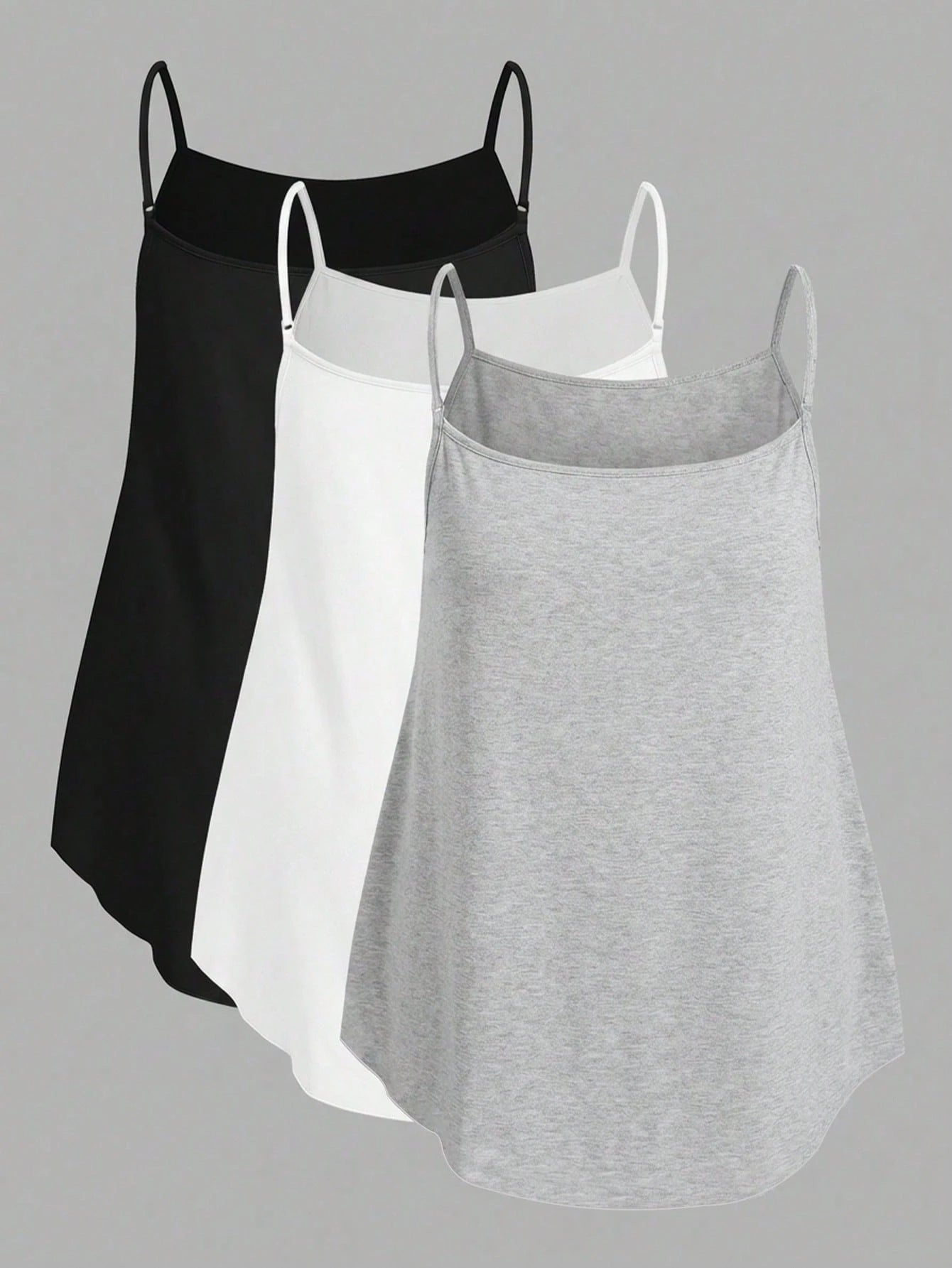 CURVE+ Women's Solid Color Casual Versatile Everyday Camisole Tank Tops 3pcs/Set Date Night Lounge Black Gray White Summer