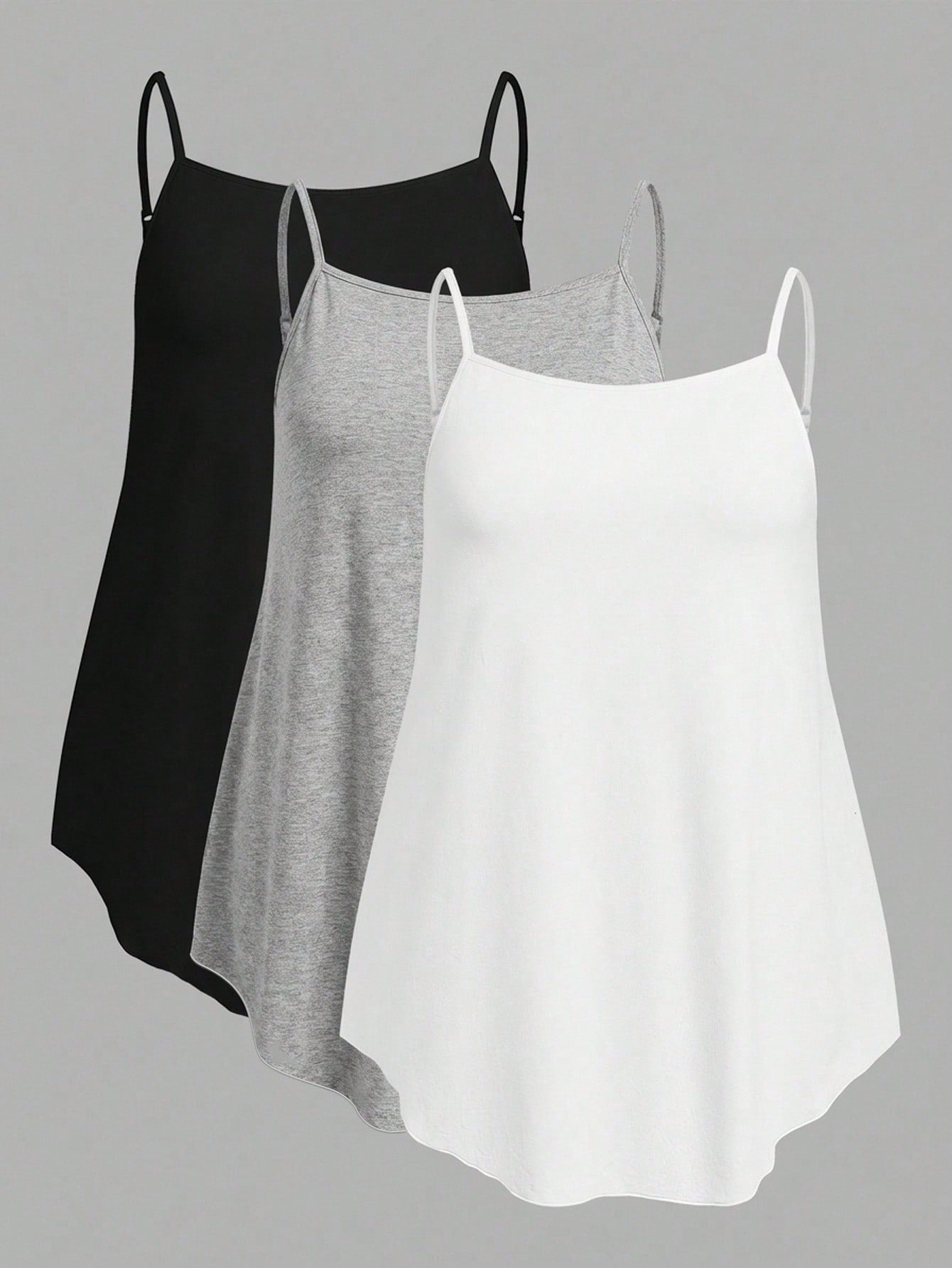 CURVE+ Women's Solid Color Casual Versatile Everyday Camisole Tank Tops 3pcs/Set Date Night Lounge Black Gray White Summer