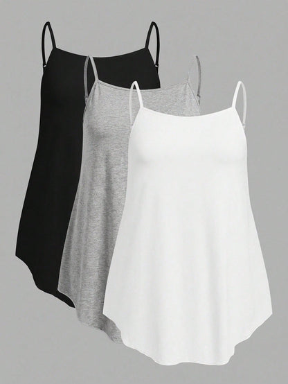 CURVE+ Women's Solid Color Casual Versatile Everyday Camisole Tank Tops 3pcs/Set Date Night Lounge Black Gray White Summer