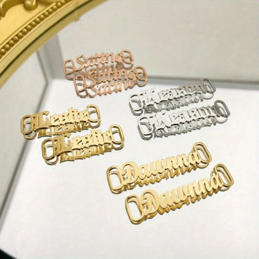 Custom Name Shoe Lace Buckle,Stainless Steel Personalized Letter Running Shoe Label Anti-Loss Durable Design For Sneakers,Graduation Gifts For Athlete