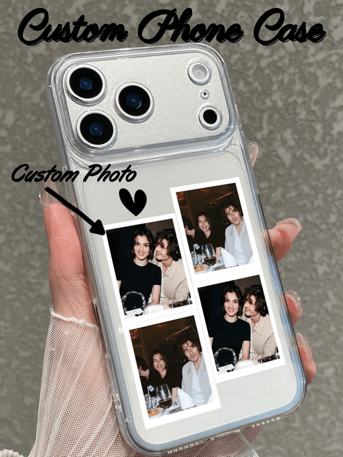 Custom Phone Case UV Printed Transparent Full Coverage Protective Cover 4-Grid Photo Style Compatible With 17/17 Pro/17 Pro Max/17 Air, All Series- Valentine's Day Gift, Style Gift, Phone Case, 17 Pr