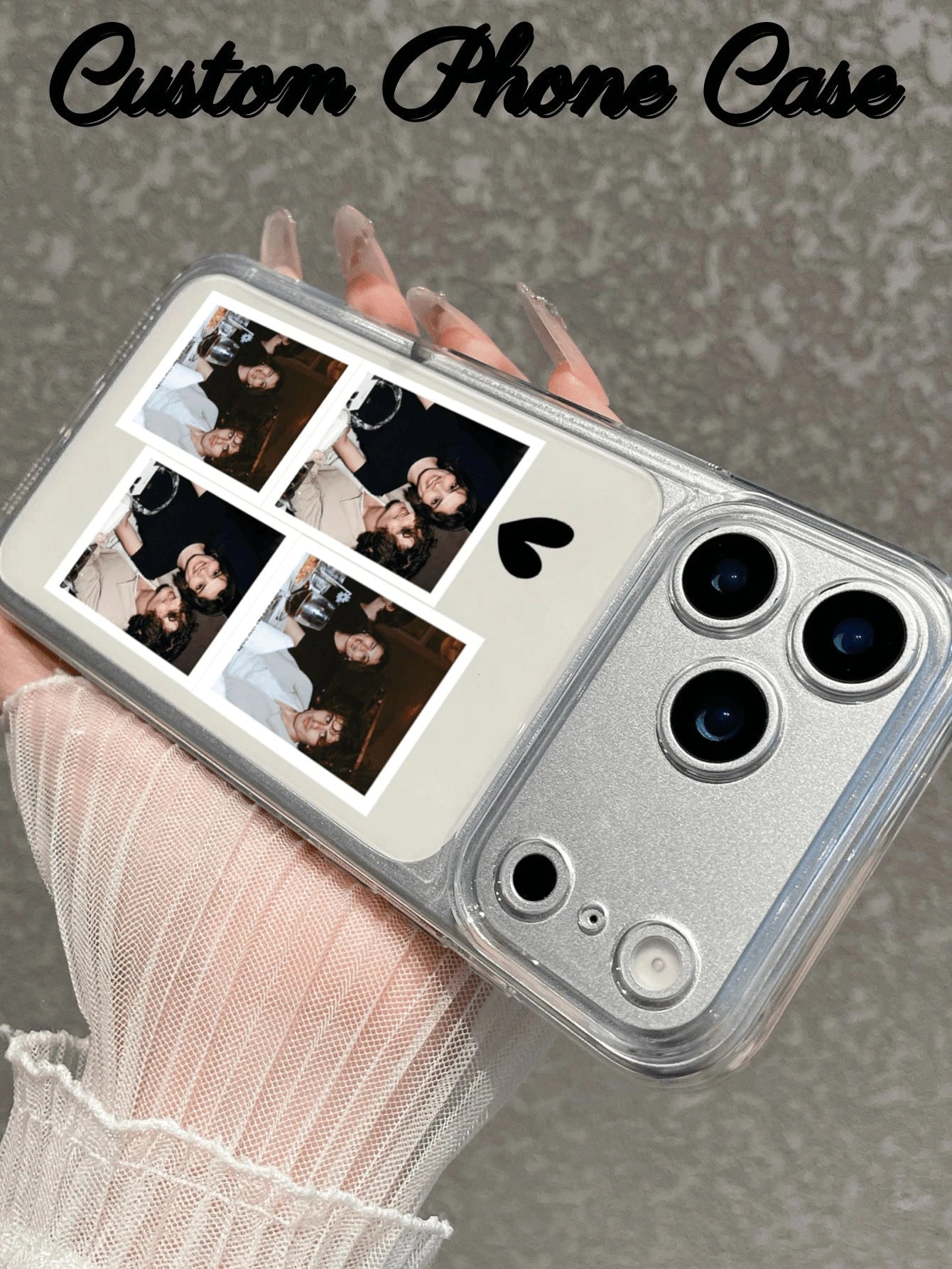 Custom Phone Case UV Printed Transparent Full Coverage Protective Cover 4-Grid Photo Style Compatible With 17/17 Pro/17 Pro Max/17 Air, All Series- Valentine's Day Gift, Style Gift, Phone Case, 17 Pr