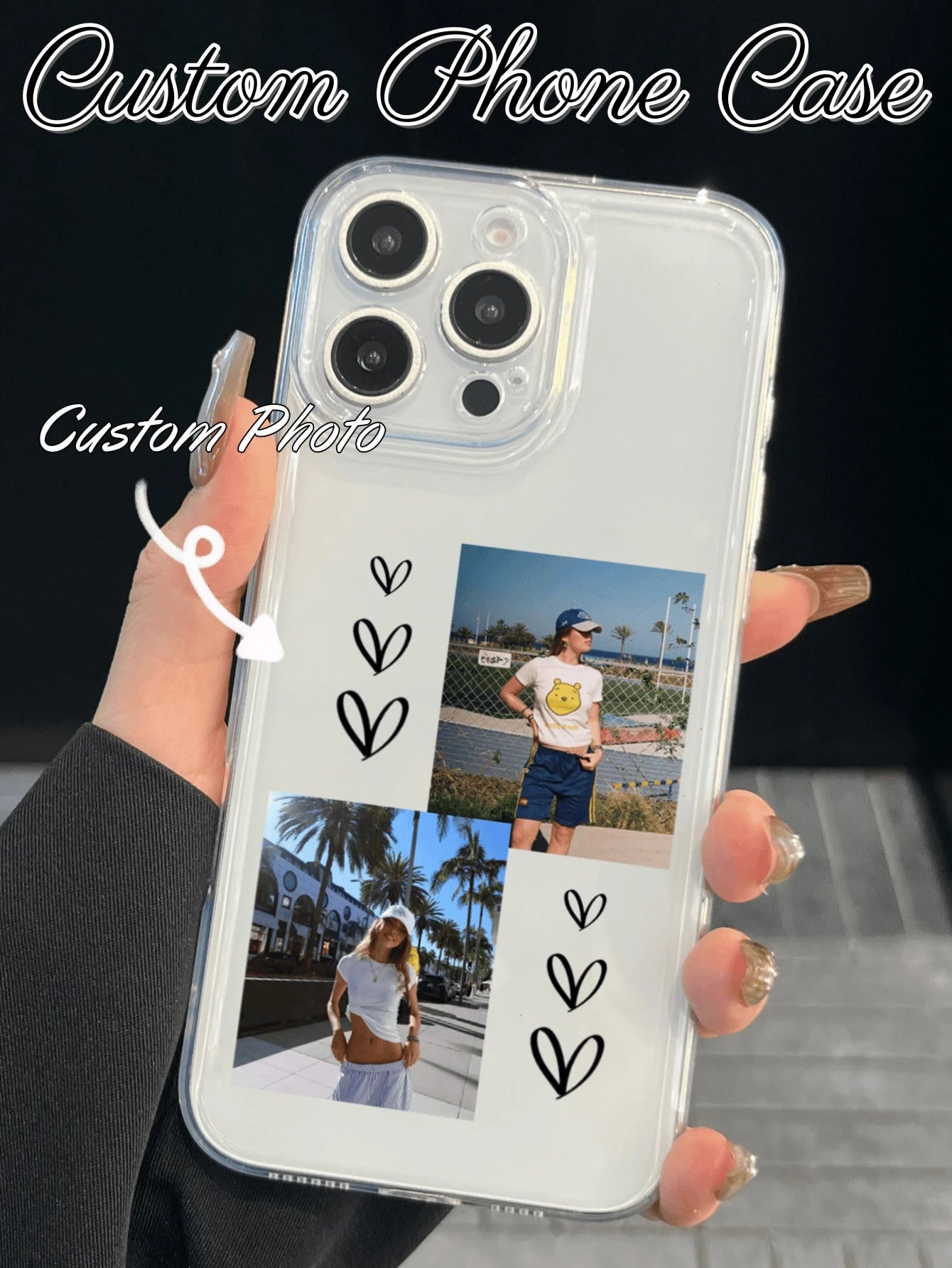 Custom Phone Case UV Printed Transparent Full Coverage Protective Cover 4-Grid Photo Style Compatible With 17/17 Pro/17 Pro Max/17 Air, All Series- Valentine's Day Gift, Style Gift, Phone Case, 17 Pr