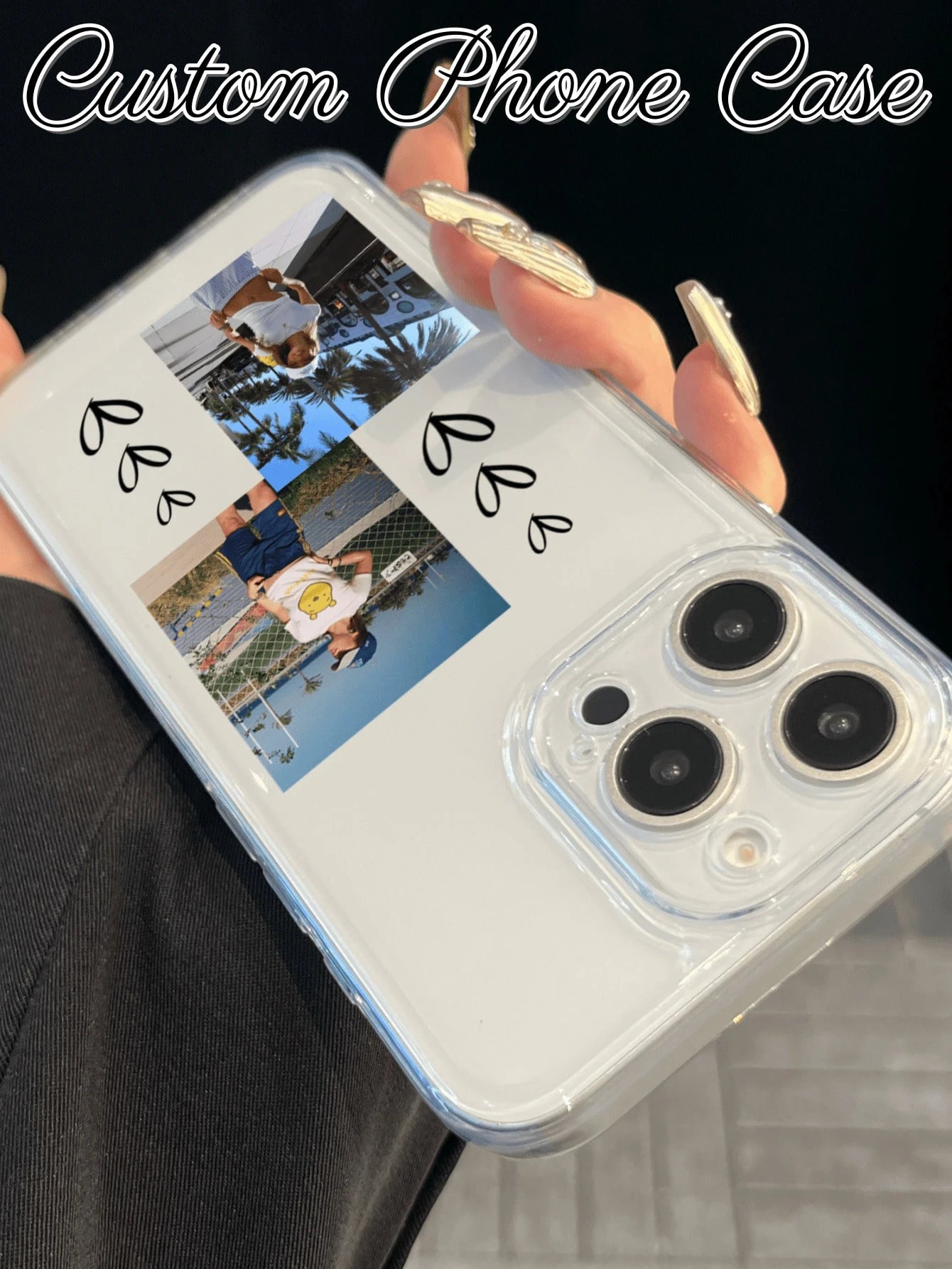 Custom Phone Case UV Printed Transparent Full Coverage Protective Cover 4-Grid Photo Style Compatible With 17/17 Pro/17 Pro Max/17 Air, All Series- Valentine's Day Gift, Style Gift, Phone Case, 17 Pr