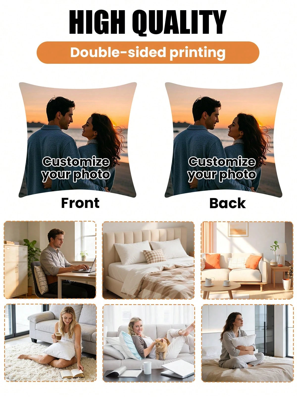 Custom Solid Color Personalized Photo Text Pillow Case Soft Comfortable Cushion Covers Perfect Birthday Gifts Family Daily Wedding Graduation Souvenir Sofa Bed Bedroom Living Room Office Christmas Ha