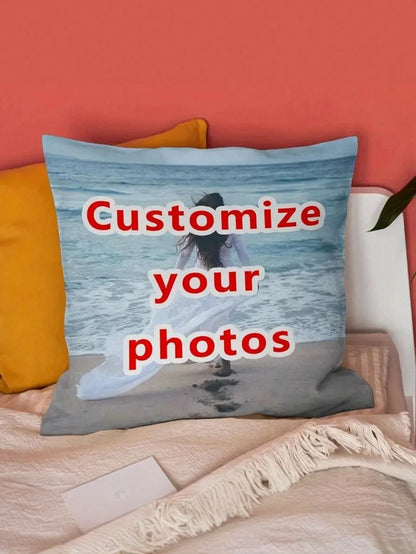 Customizable Name Text Photo DIY Throw Case, Single-Sided Print Cushion Cover For Living Room Sofa Bedroom, No Insert, Breathable Washable, Ideal Gift For Him Her, Anniversary Mother's Day Birthday Va