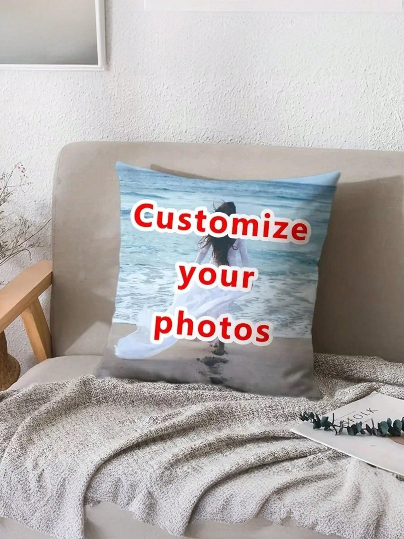 Customizable Name Text Photo DIY Throw Case, Single-Sided Print Cushion Cover For Living Room Sofa Bedroom, No Insert, Breathable Washable, Ideal Gift For Him Her, Anniversary Mother's Day Birthday Va