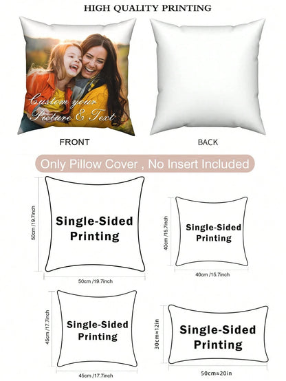 Customizable Name Text Photo DIY Throw Case, Single-Sided Print Cushion Cover For Living Room Sofa Bedroom, No Insert, Breathable Washable, Ideal Gift For Him Her, Anniversary Mother's Day Birthday Va