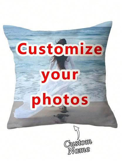 Customizable Name Text Photo DIY Throw Case, Single-Sided Print Cushion Cover For Living Room Sofa Bedroom, No Insert, Breathable Washable, Ideal Gift For Him Her, Anniversary Mother's Day Birthday Va