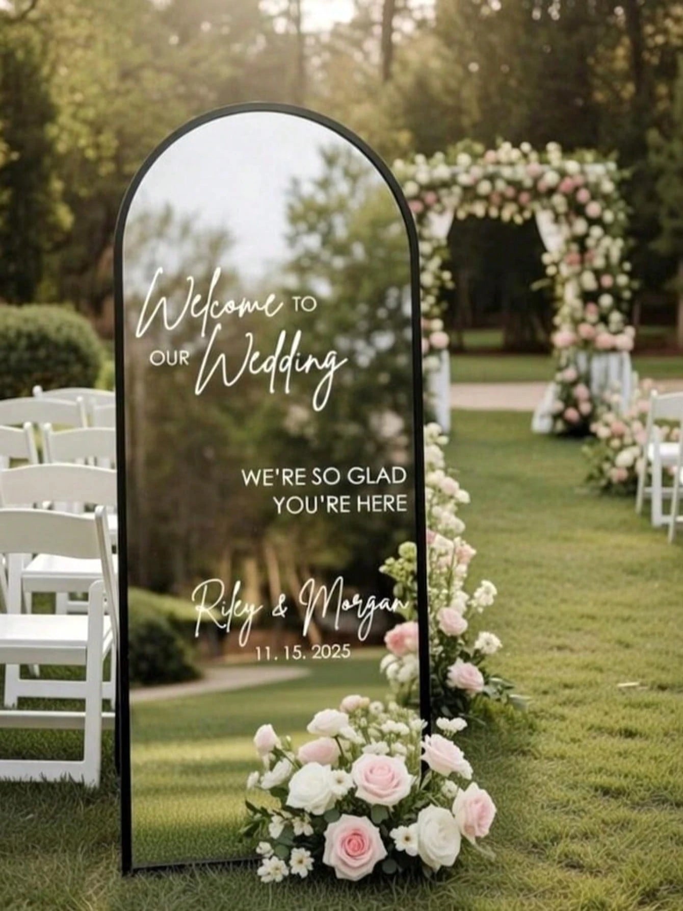 Customizable Wedding Mirror Decals- Personalized Date And Name, Elegant White Wedding Stickers, Suitable For Bridal Shower, Birthday, Housewarming, Wedding Decoration, Valentine's Day, Mirror Selfie