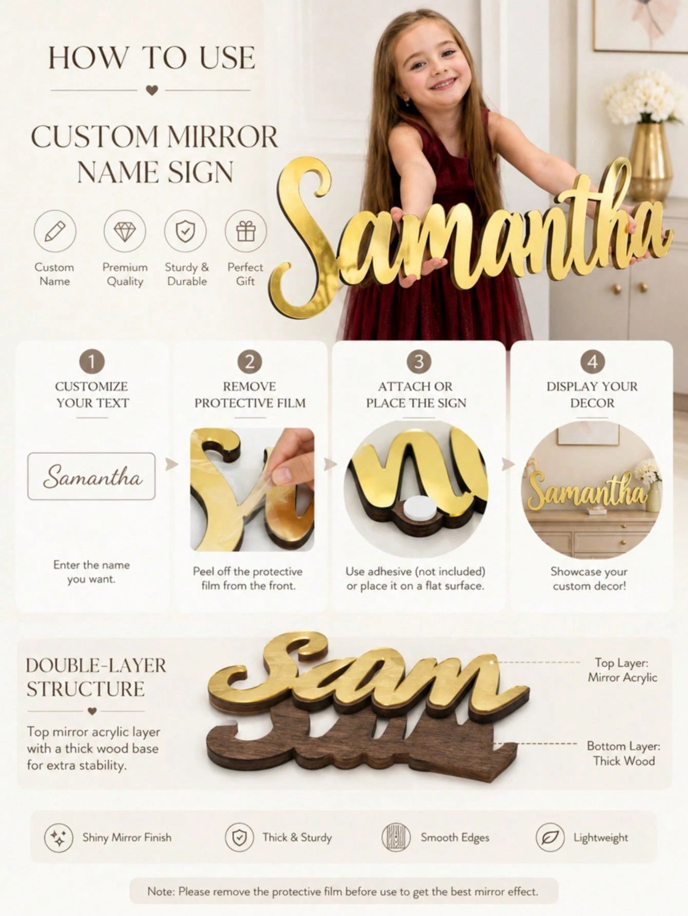 Customized Acrylic Mirror Stickers, Gold/Silver/Black Personalized Letter Wall Decals, Suitable For Bedroom, Living Room, Party Backdrop Decor, Unique Name Wall Art, Perfect Birthday Gift, Mother's Da